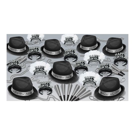 Beistle Black, White & Silver New Year Chairman Party Favor Kit for 50